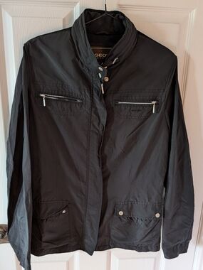 Geox Resipra Black Utility Windbreaker Jacket- Hidden Hood&-  It Breathes